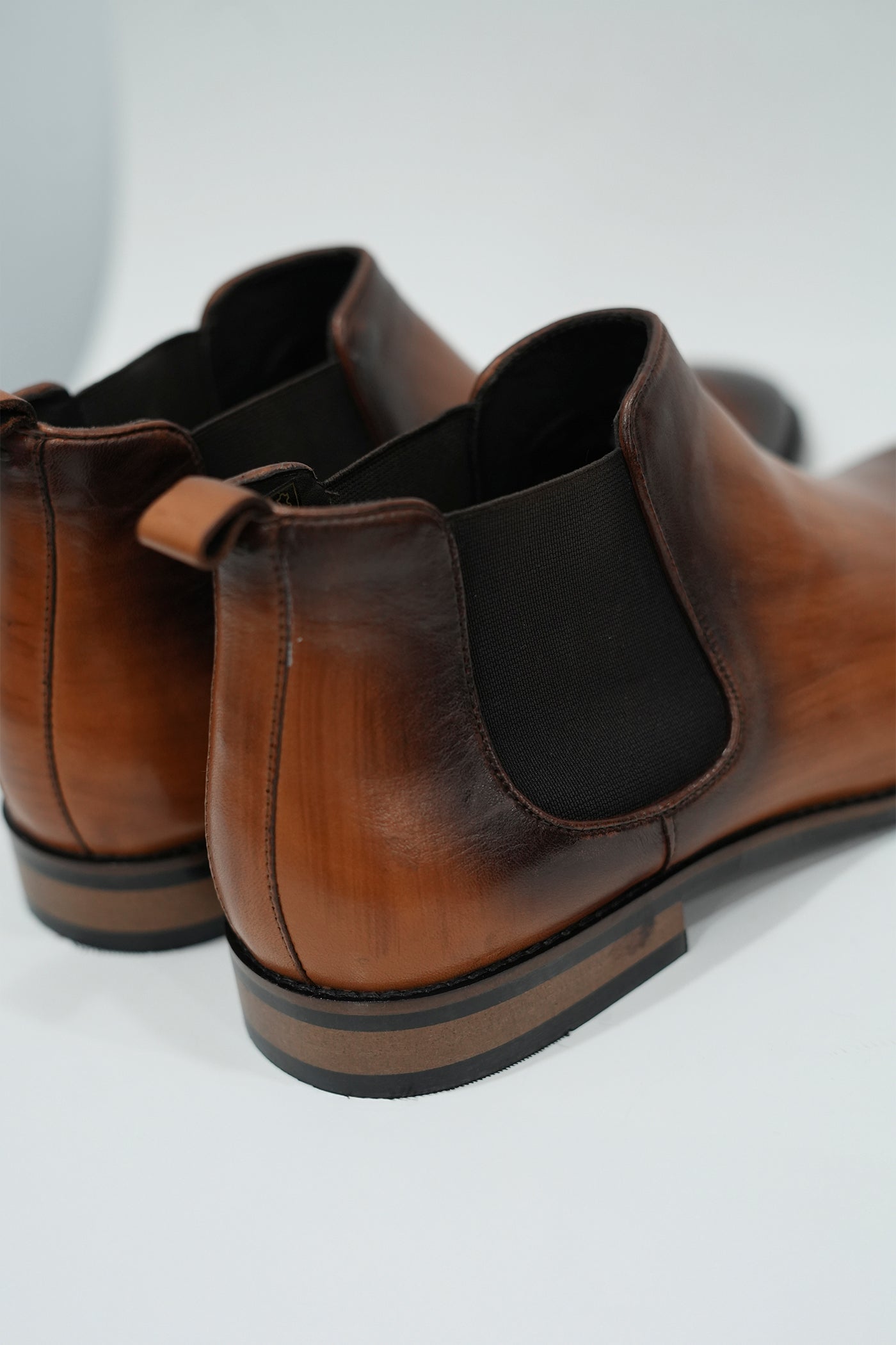 Wood Finish Brown Chelsea Boots