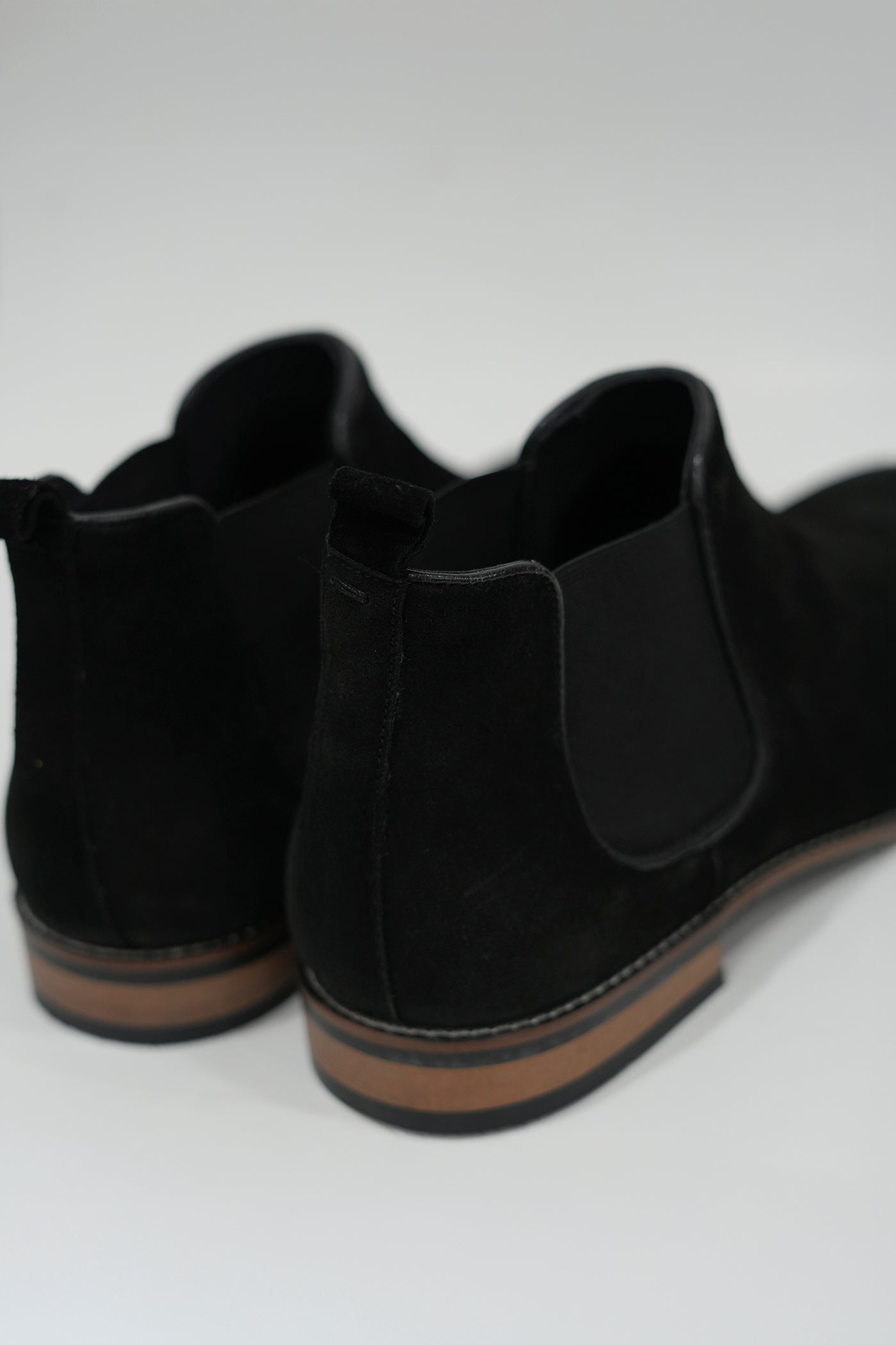 Black Suede Chelsea Boots with Wood Sole