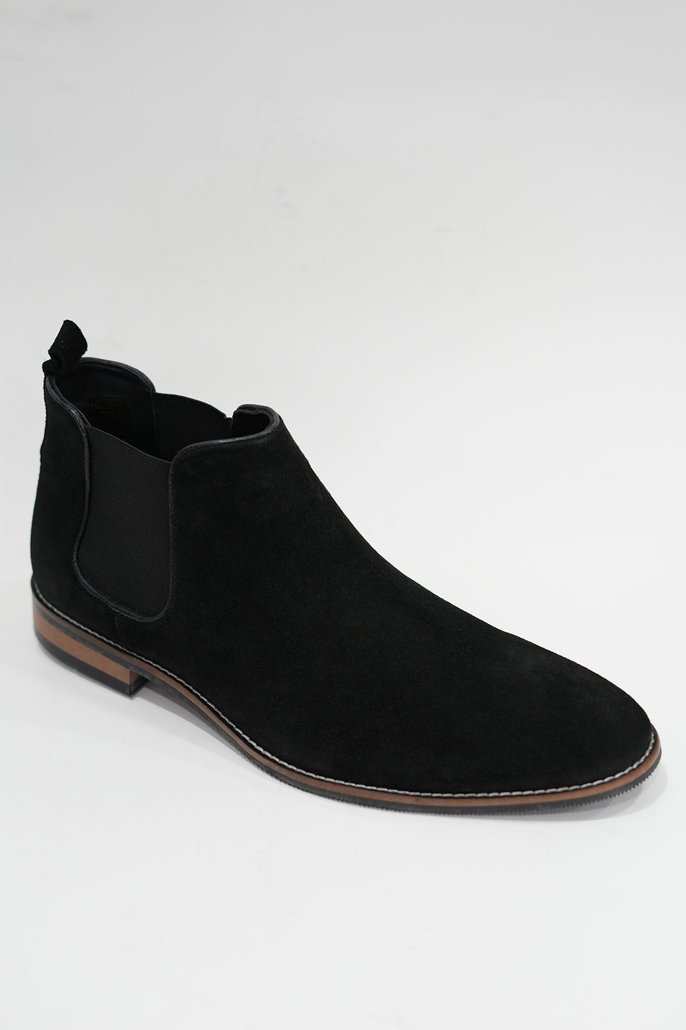 Black Suede Chelsea Boots with Wood Sole