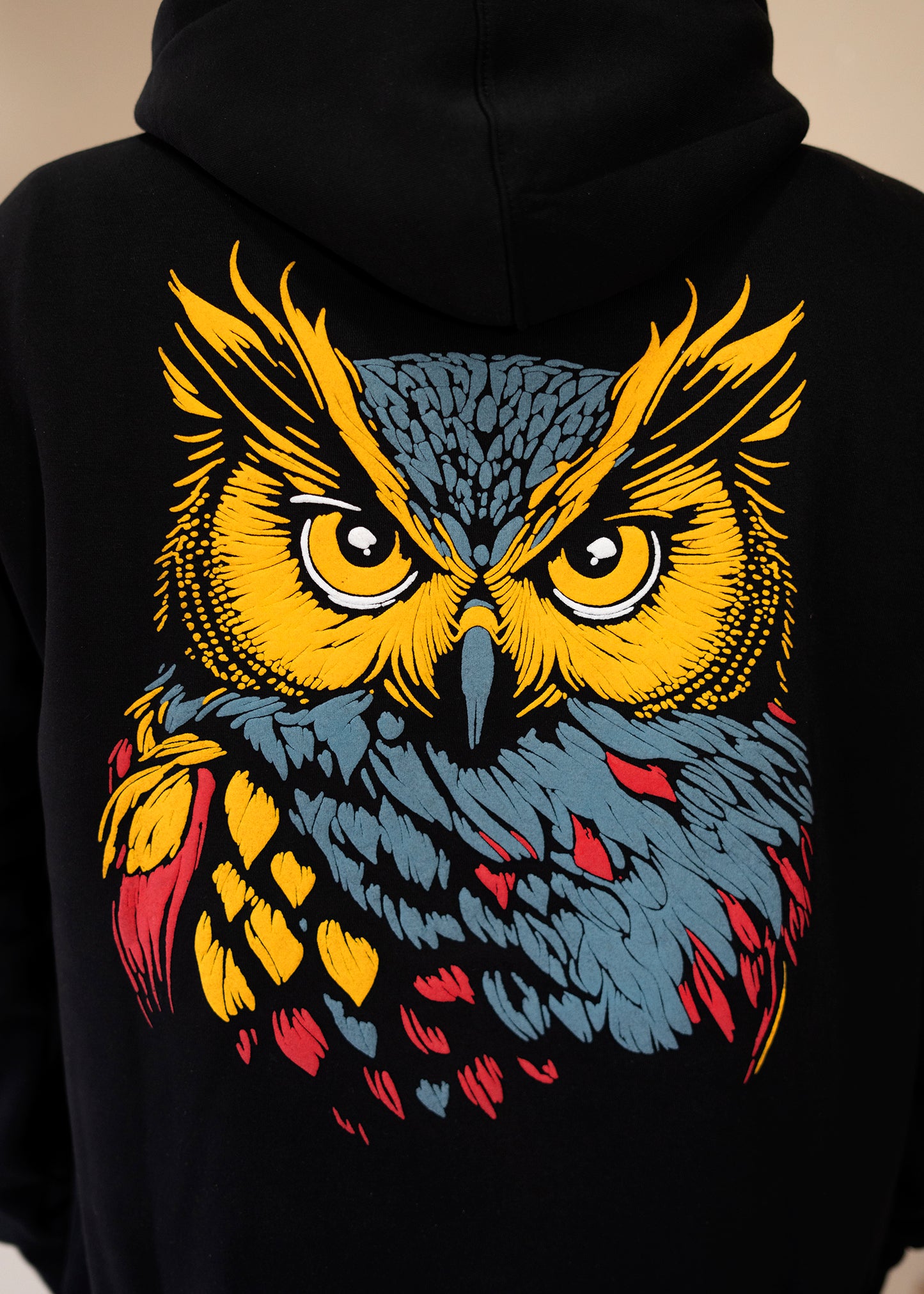 Owl Print Oversized Black Hoodie Men