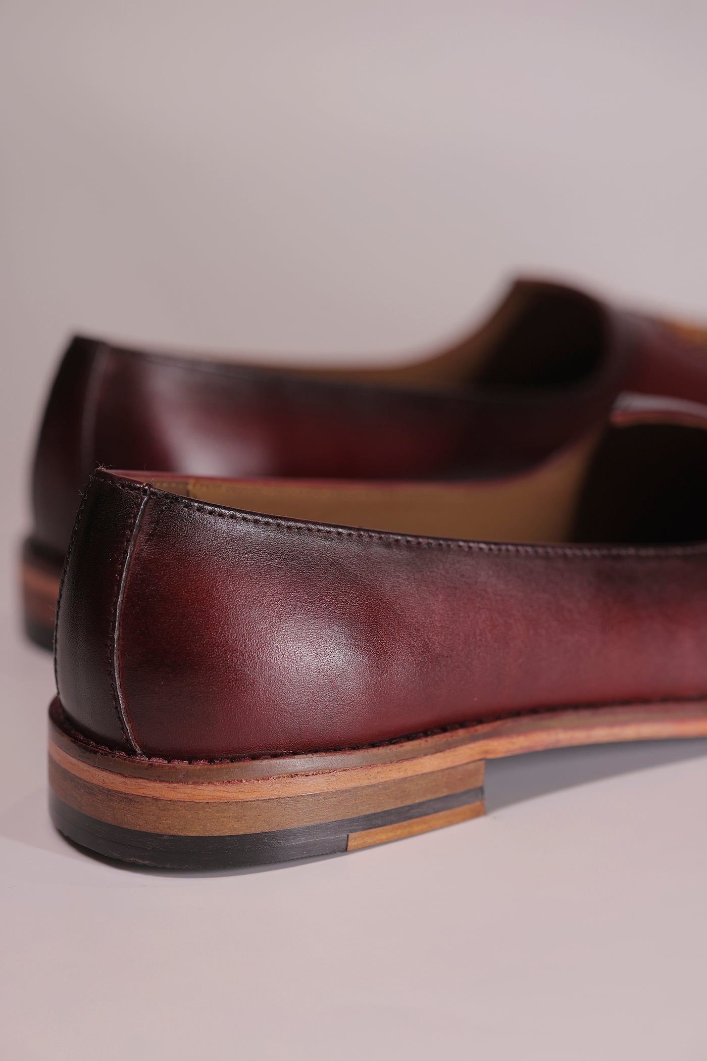 Handcrafted Maroon Leather Jalsa with Embroidered Crest & Wooden Sole