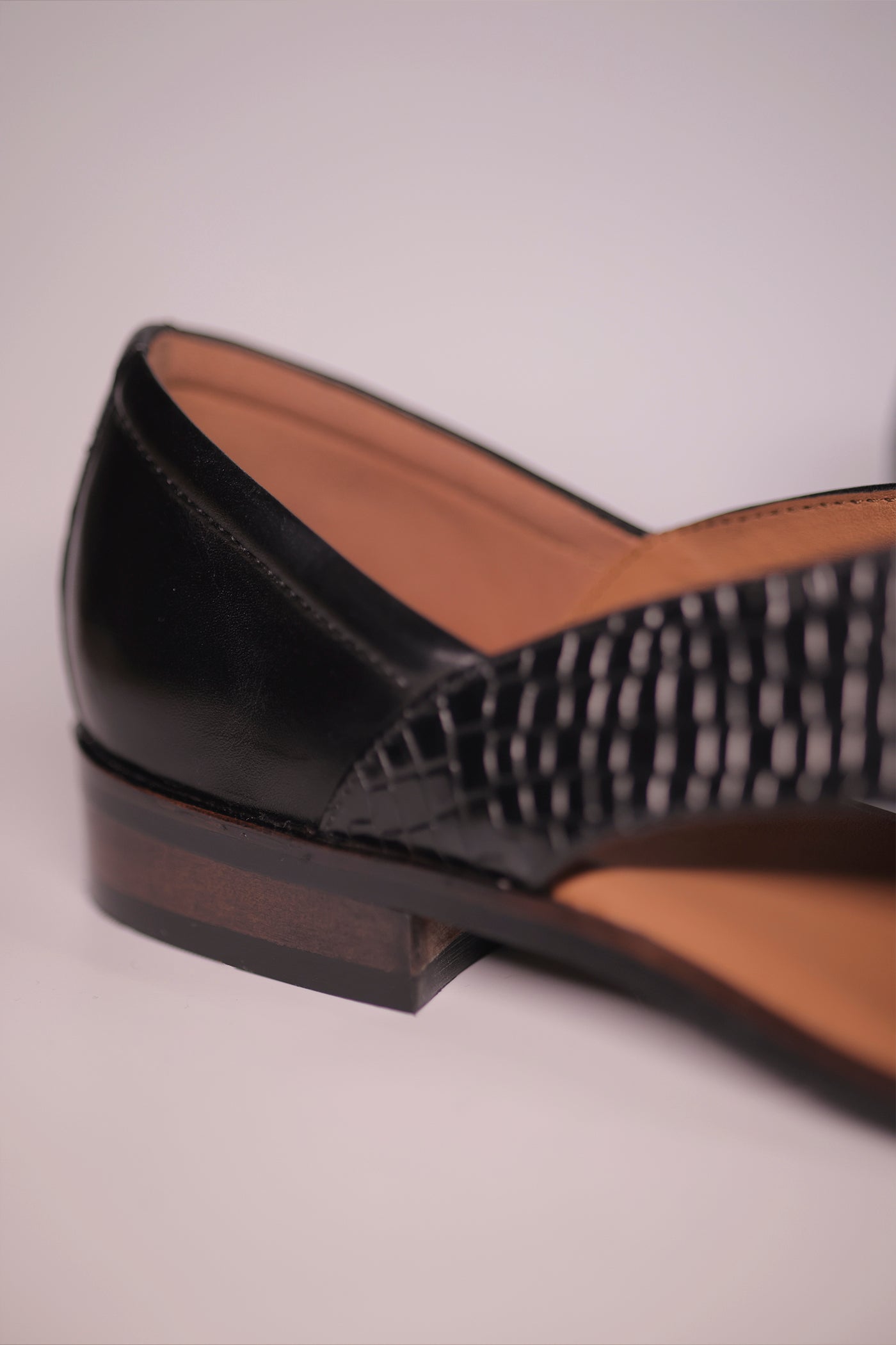 Black Leather Peshawari Jutti with Wooden Sole