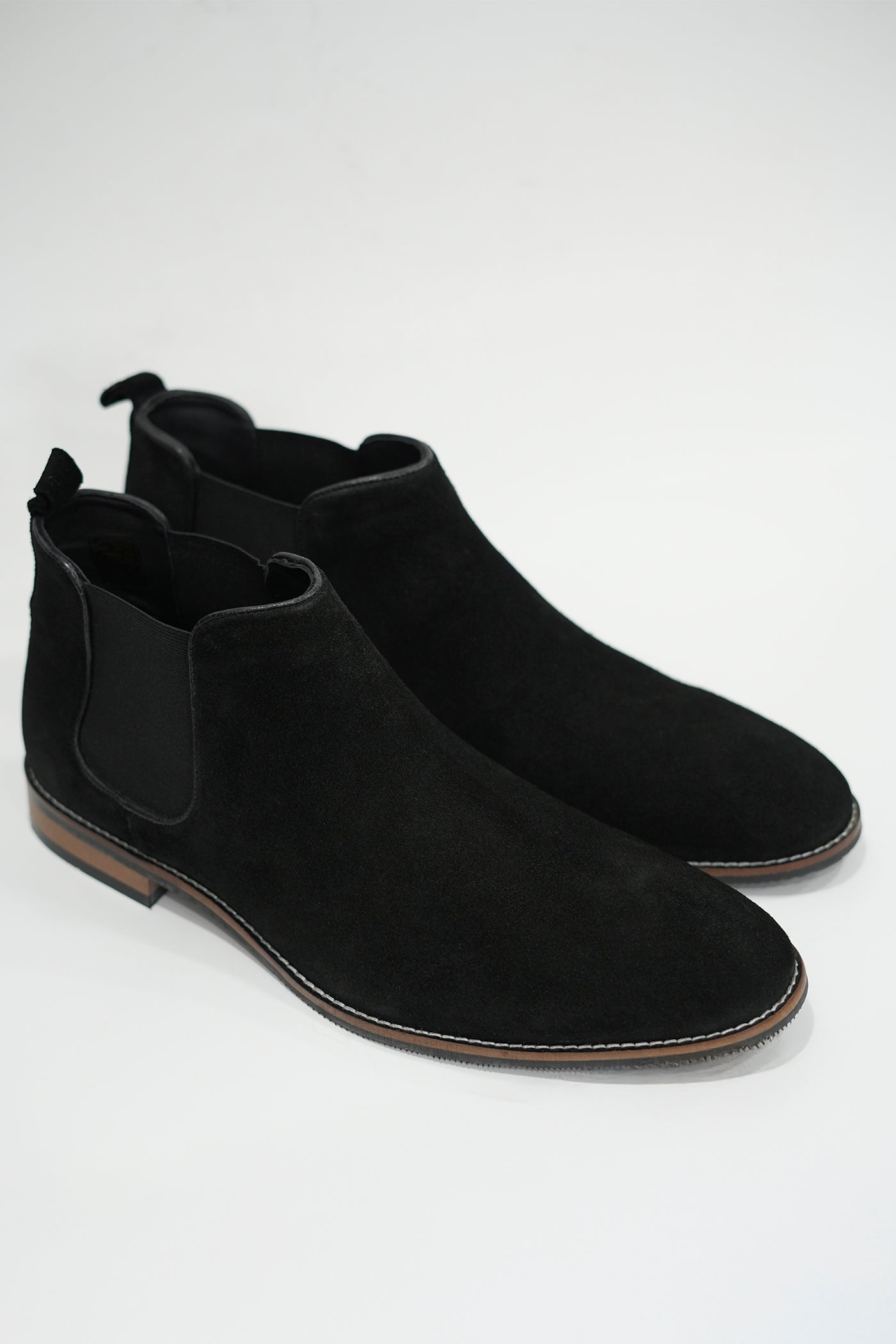 Black Suede Chelsea Boots with Wood Sole