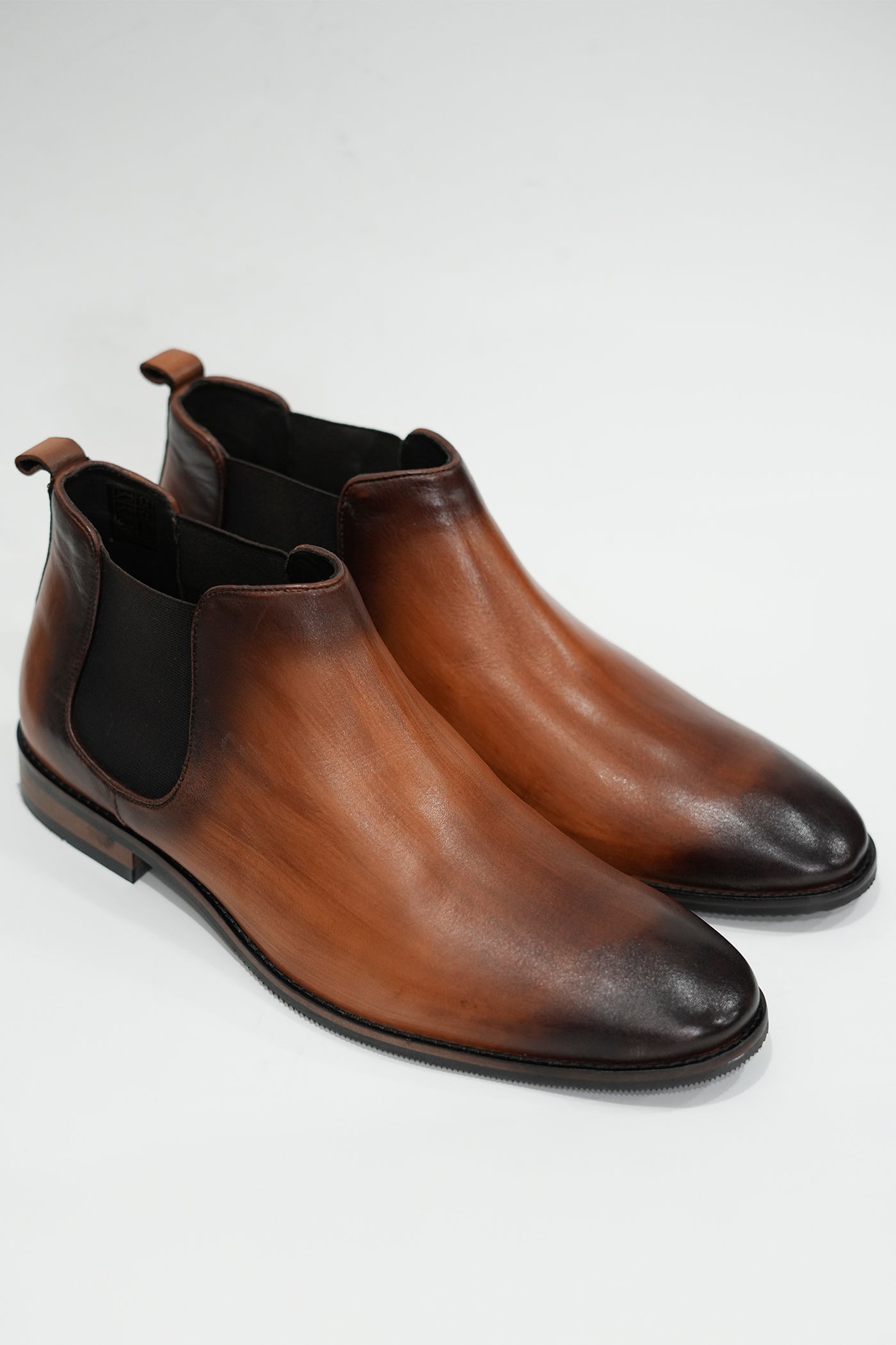 Wood Finish Brown Chelsea Boots