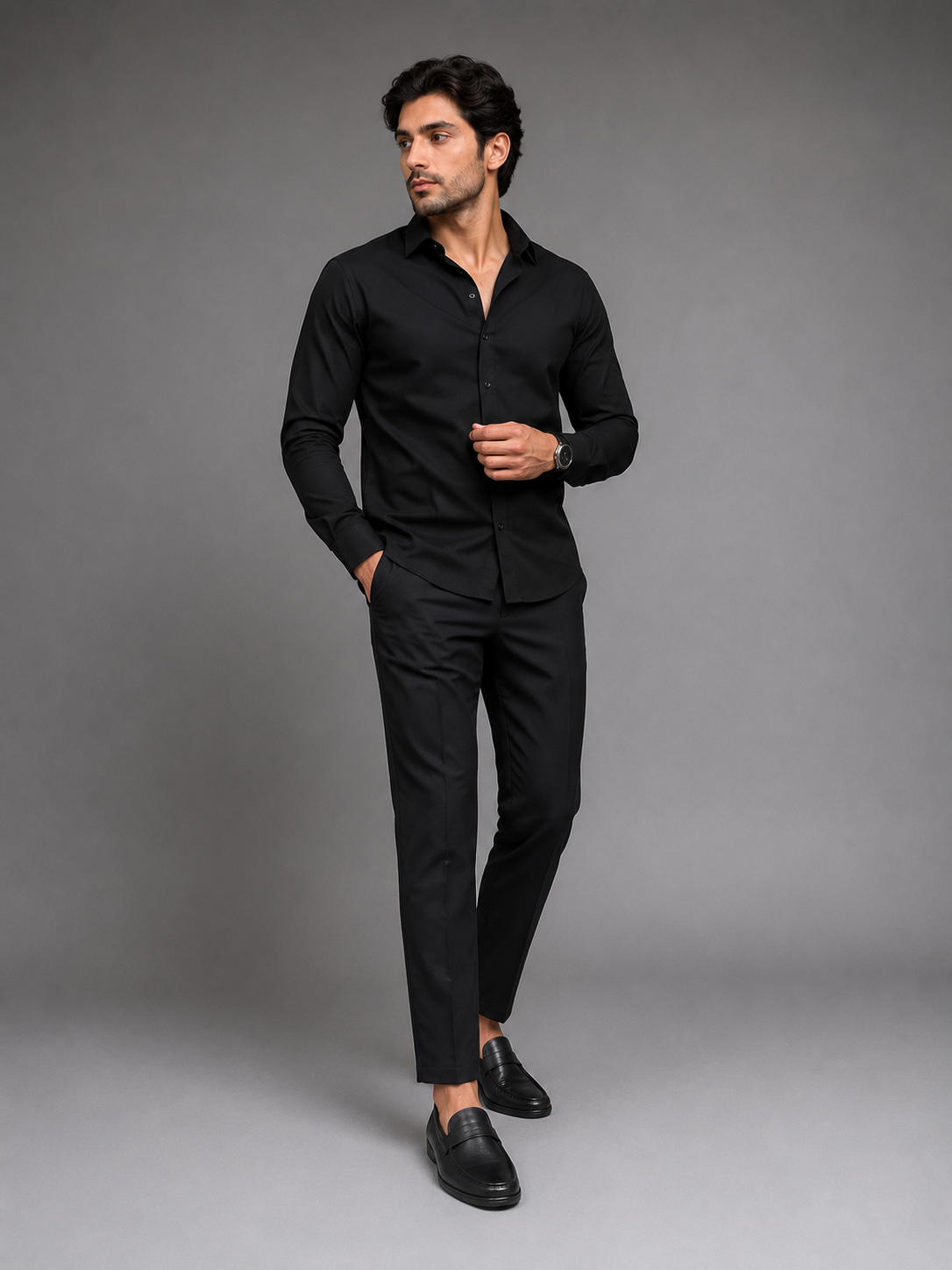 5410 Moca Black Leather Loafers