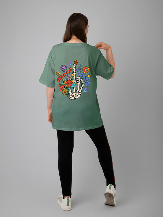 Savage Sea Green Oversized T-Shirts Women