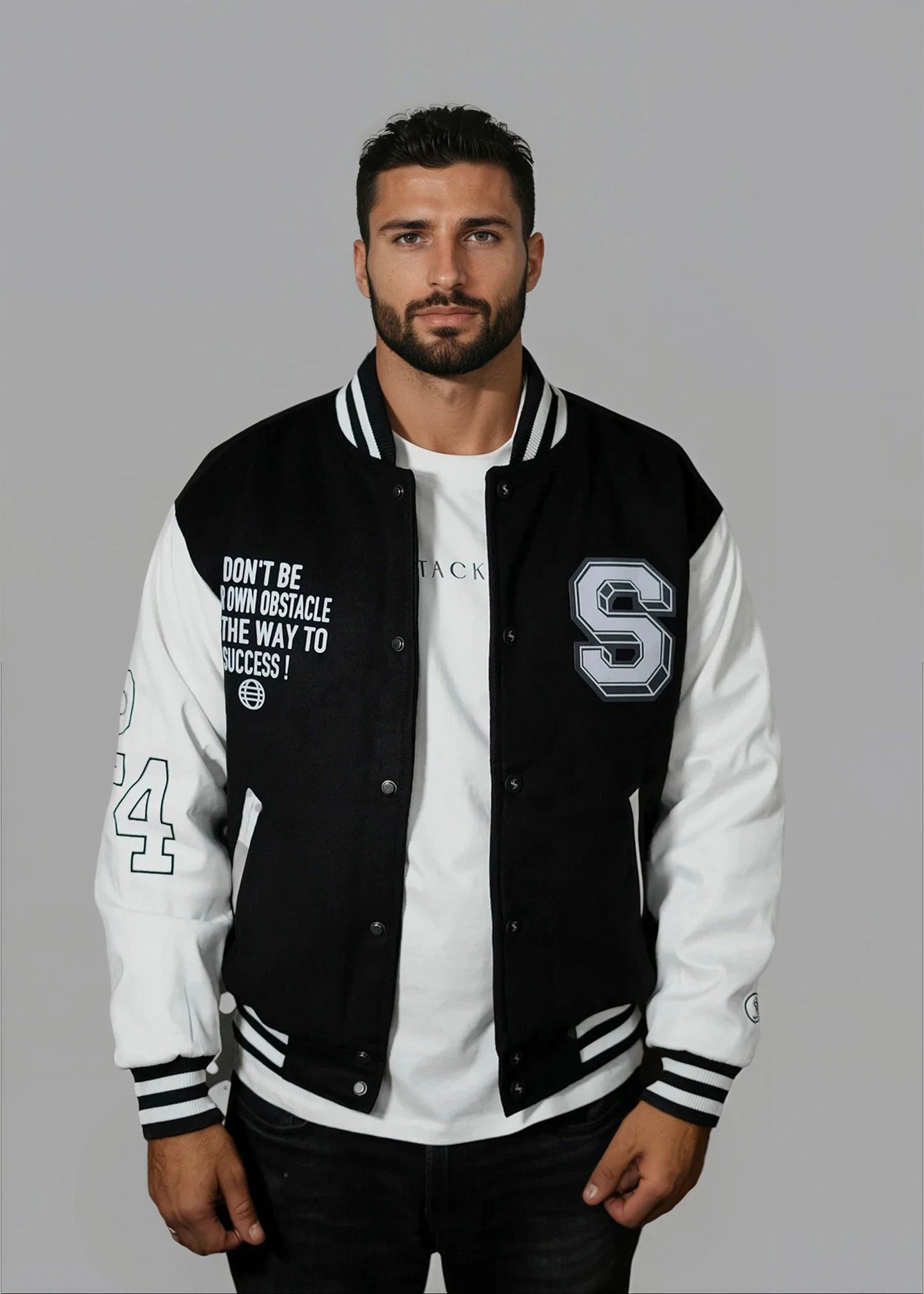 Black & White Varsity Jacket Men