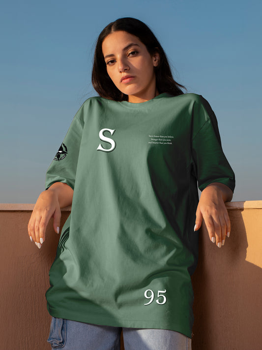 Street Swagger Sea Green Oversized T-Shirts Women