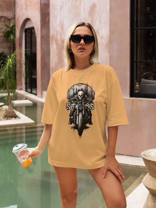 Ride in Style Beige Oversized T-Shirts Women