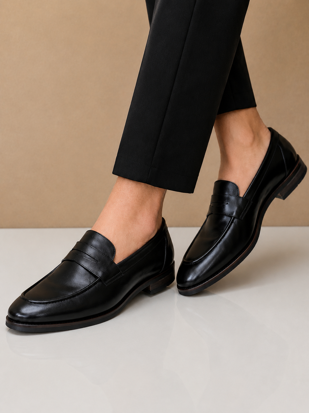 Black Crust Leather Penny Loafers