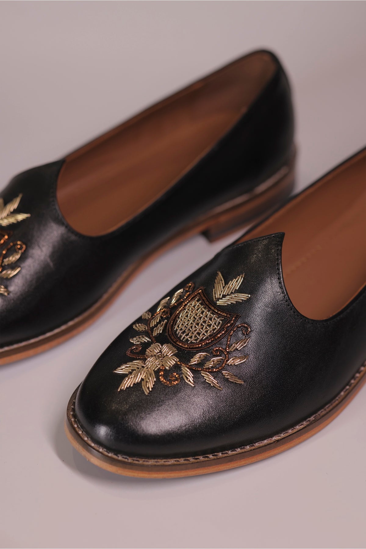 Handcrafted Black Leather Jalsa with Embroidered Crest