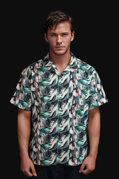 Abstract Floral Bluish Shirt Men