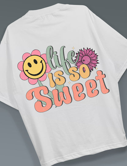 Sweetness Amplified- White Oversized T-Shirts Women