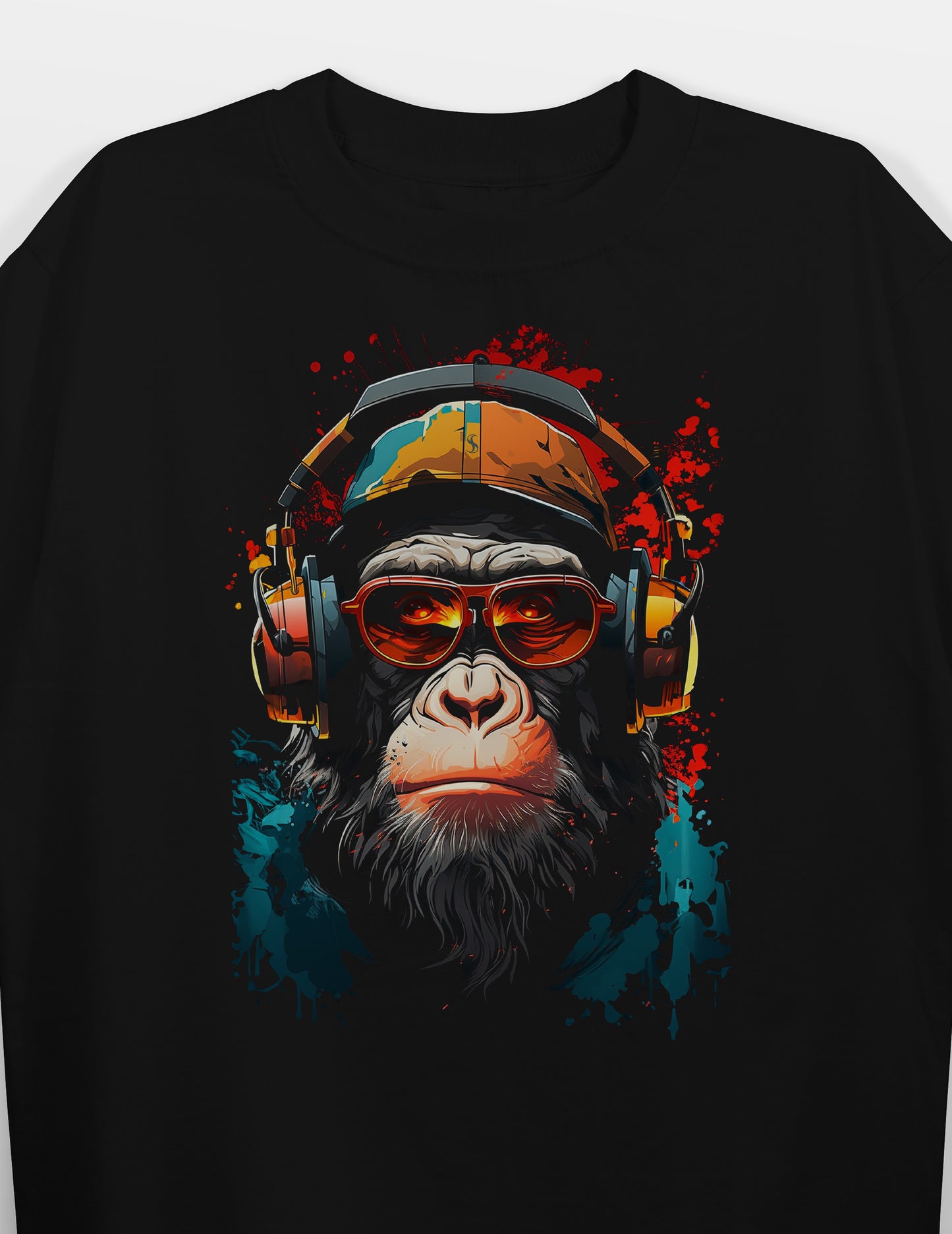 Headphone Monkey Black Oversized T-Shirts Men