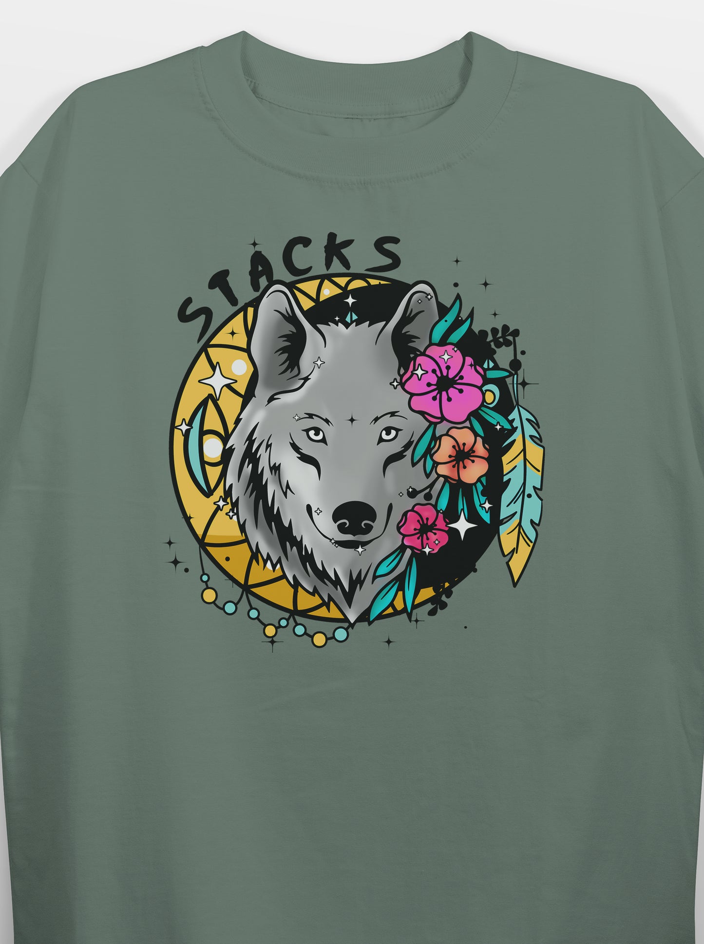 Wildflower Wolves Sea Green Oversized T-Shirts Women