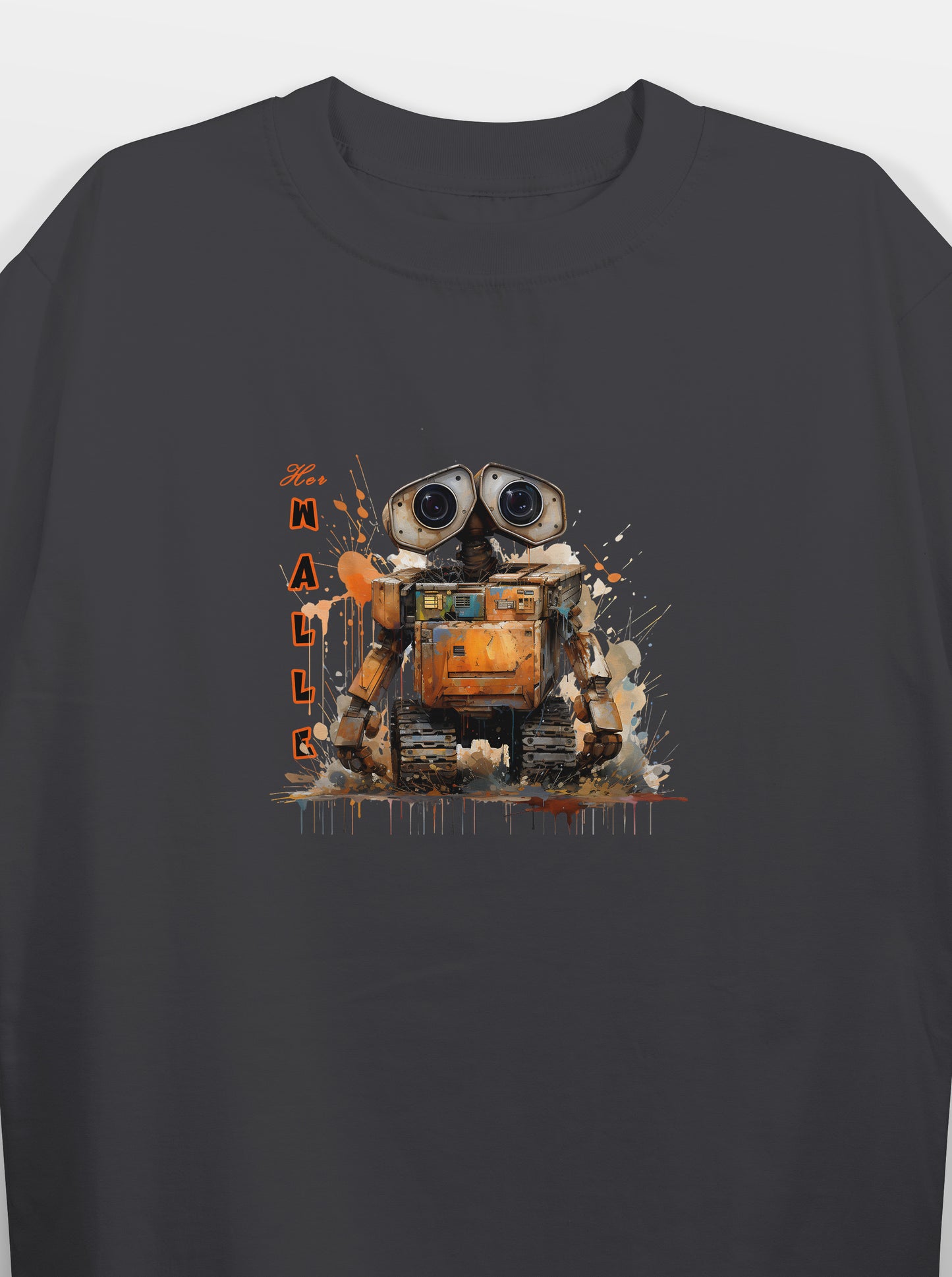 Her WALL-E Charcoal Grey Oversized T-Shirts Men