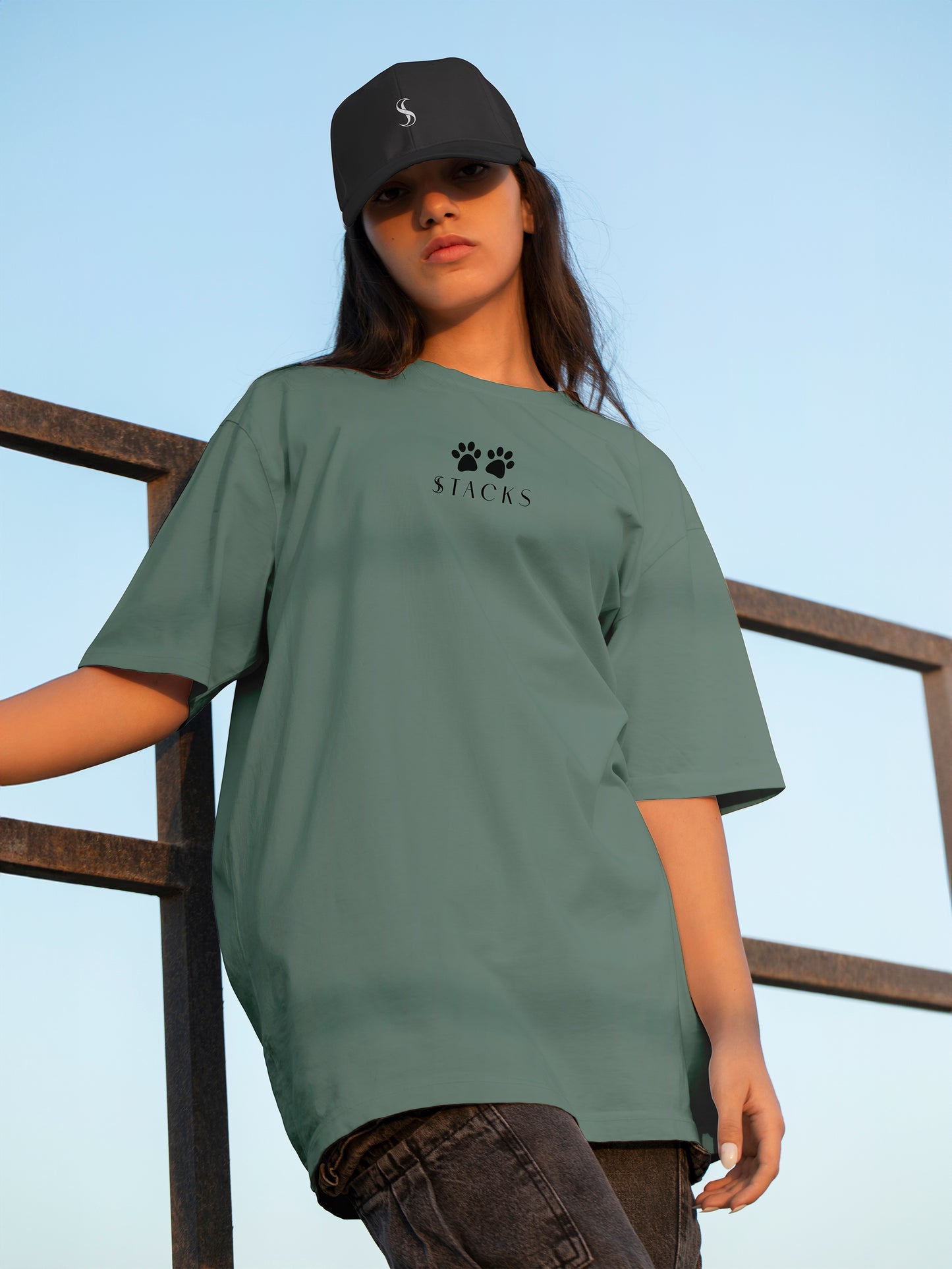 Panda Princess- Sea Green Oversized T-Shirts Women