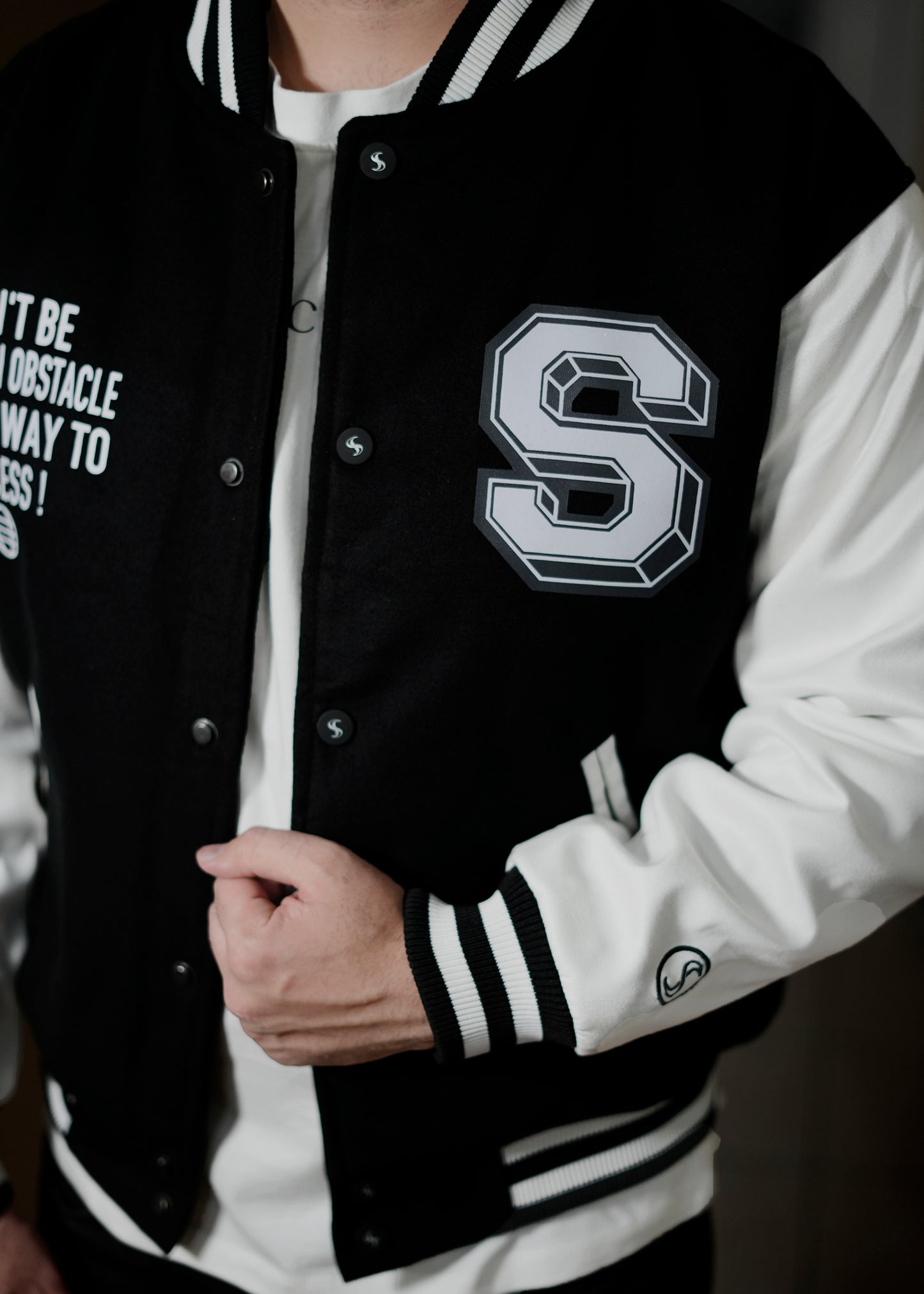 Black & White Varsity Jacket Men