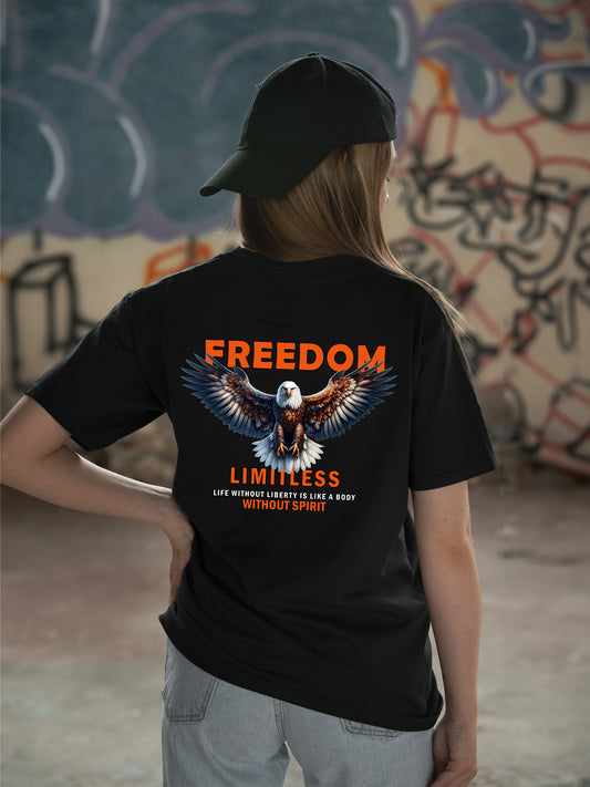 Freedom Limitless Eagle Black Oversized T-Shirts Women