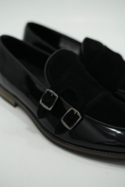 Handcrafted Double Monk Black Shoes