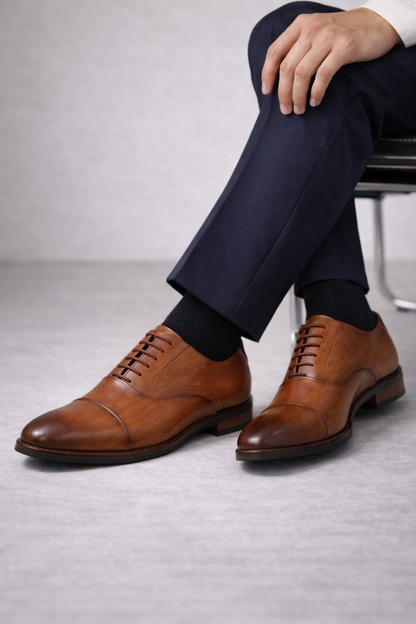Wood Finish Tan Leather Shoes