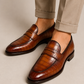 Brown Crocodile Embossed Penny Loafers