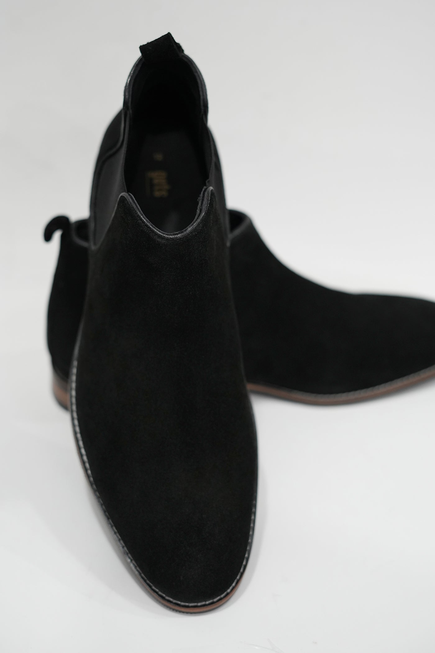 Black Suede Chelsea Boots with Wood Sole