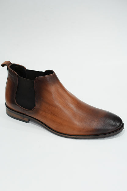 Wood Finish Brown Chelsea Boots