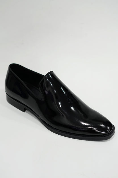 Slipon Wood Black Loafers Patent Leather