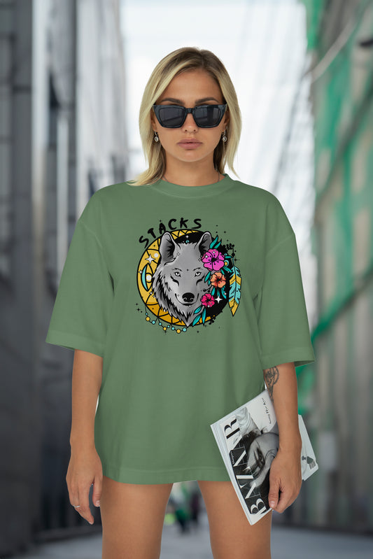 Wildflower Wolves Sea Green Oversized T-Shirts Women