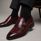 Wine Double Monk Strap Dress Shoes for Men