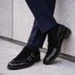Black Double Monk Shoes with Patent Leather