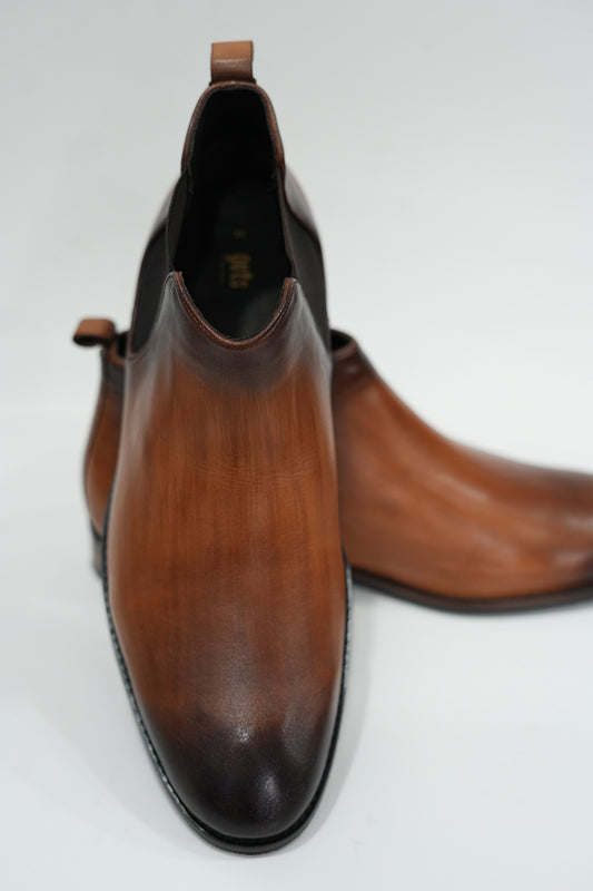 Wood Finish Brown Chelsea Boots