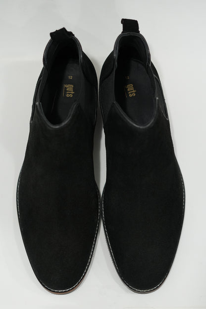 Black Suede Chelsea Boots with Wood Sole