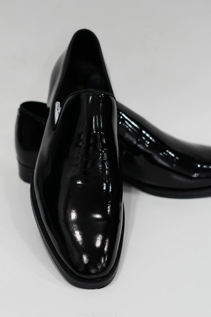 Slipon Wood Black Loafers Patent Leather