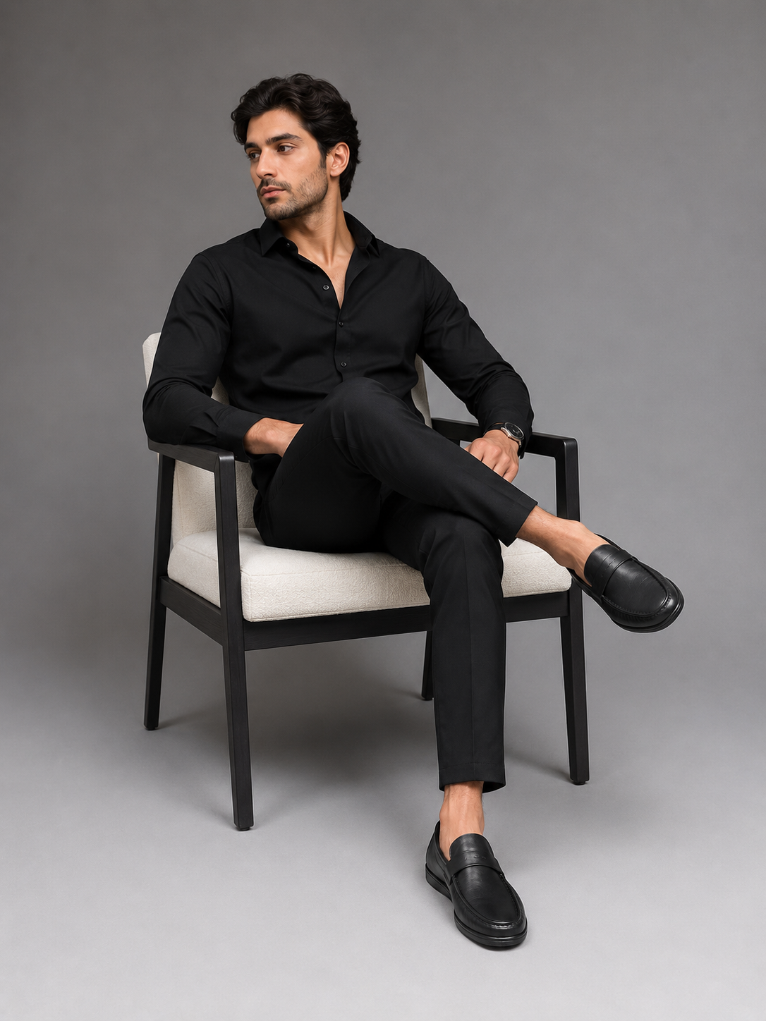 5410 Moca Black Leather Loafers