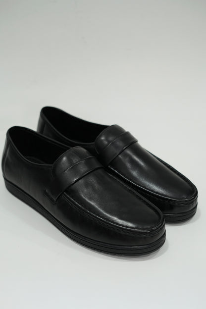 Cushion Slip-on Black Leather Shoe