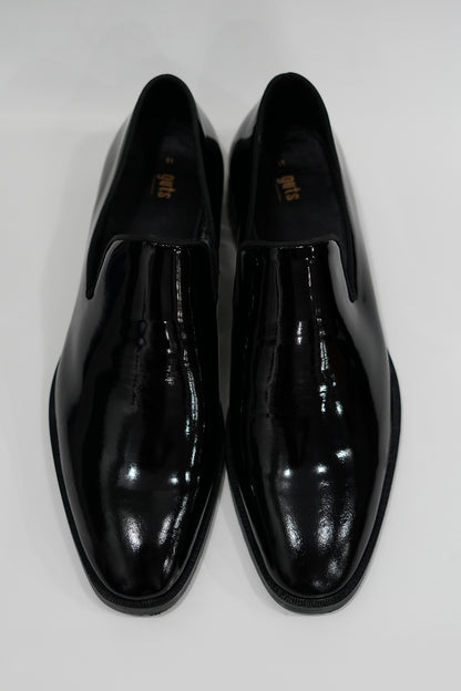 Slipon Wood Black Loafers Patent Leather