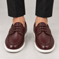Wine Boat Shoe With White Sole