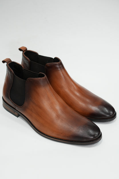 Wood Finish Brown Chelsea Boots