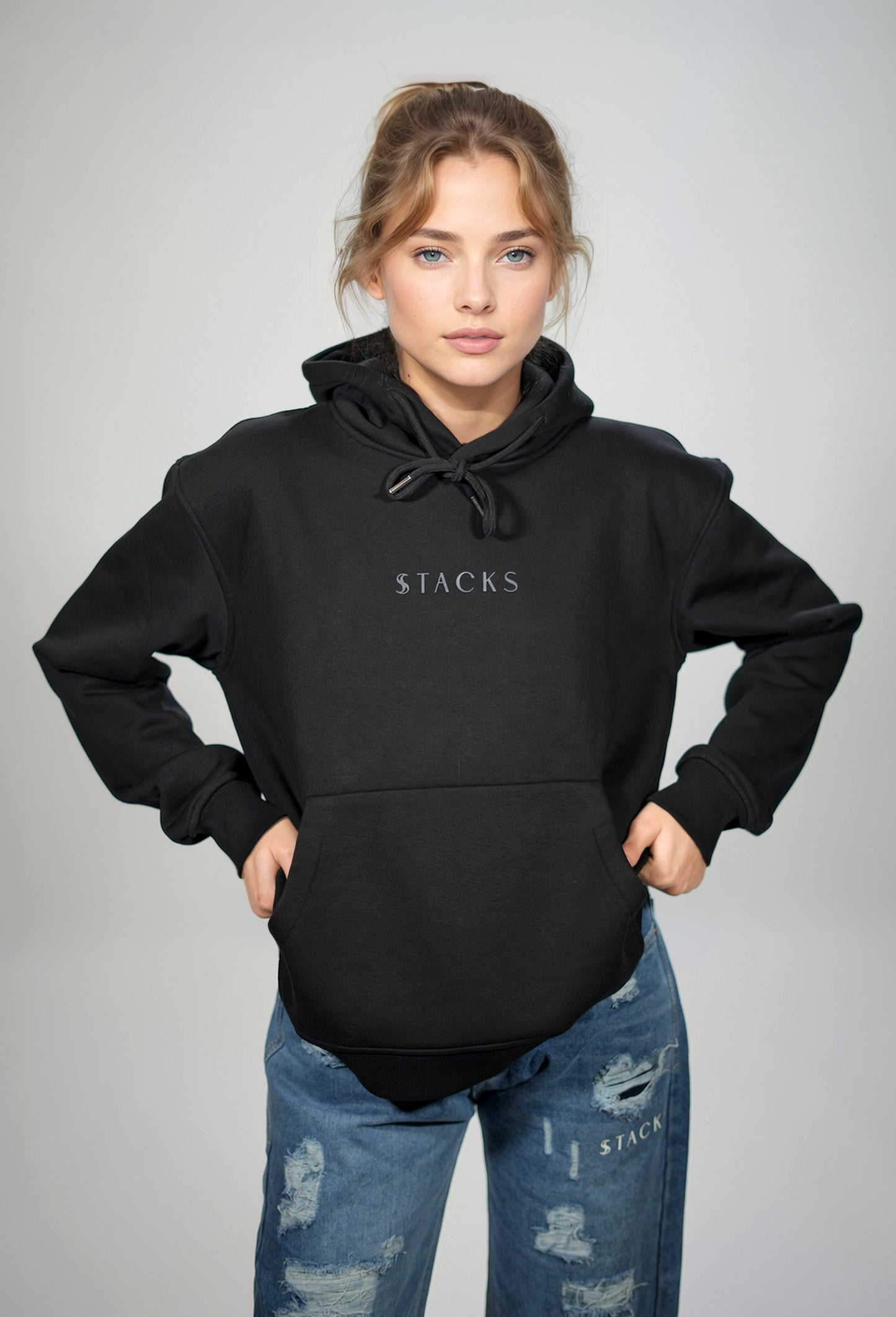 Black Classic Women Stacks Hoodie