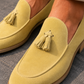 Beige Suede Tassel Loafers for Men