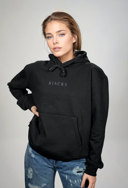 Black Classic Women Stacks Hoodie