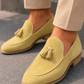 Beige Suede Tassel Loafers for Men