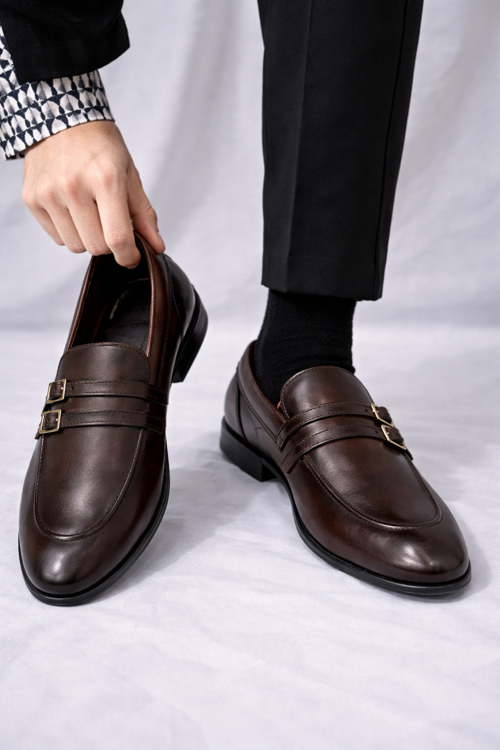 Double Monk Brown Leather Shoe