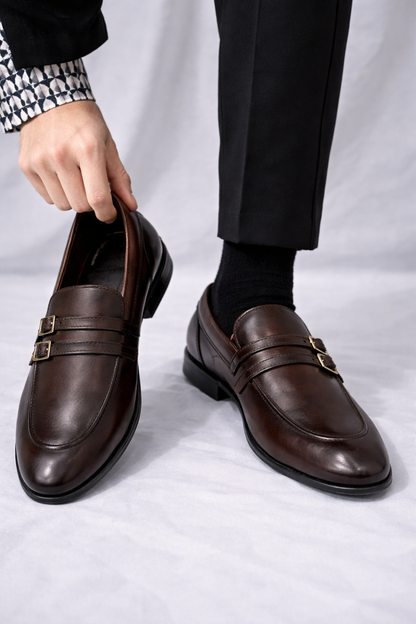 Double Monk Brown Leather Shoe