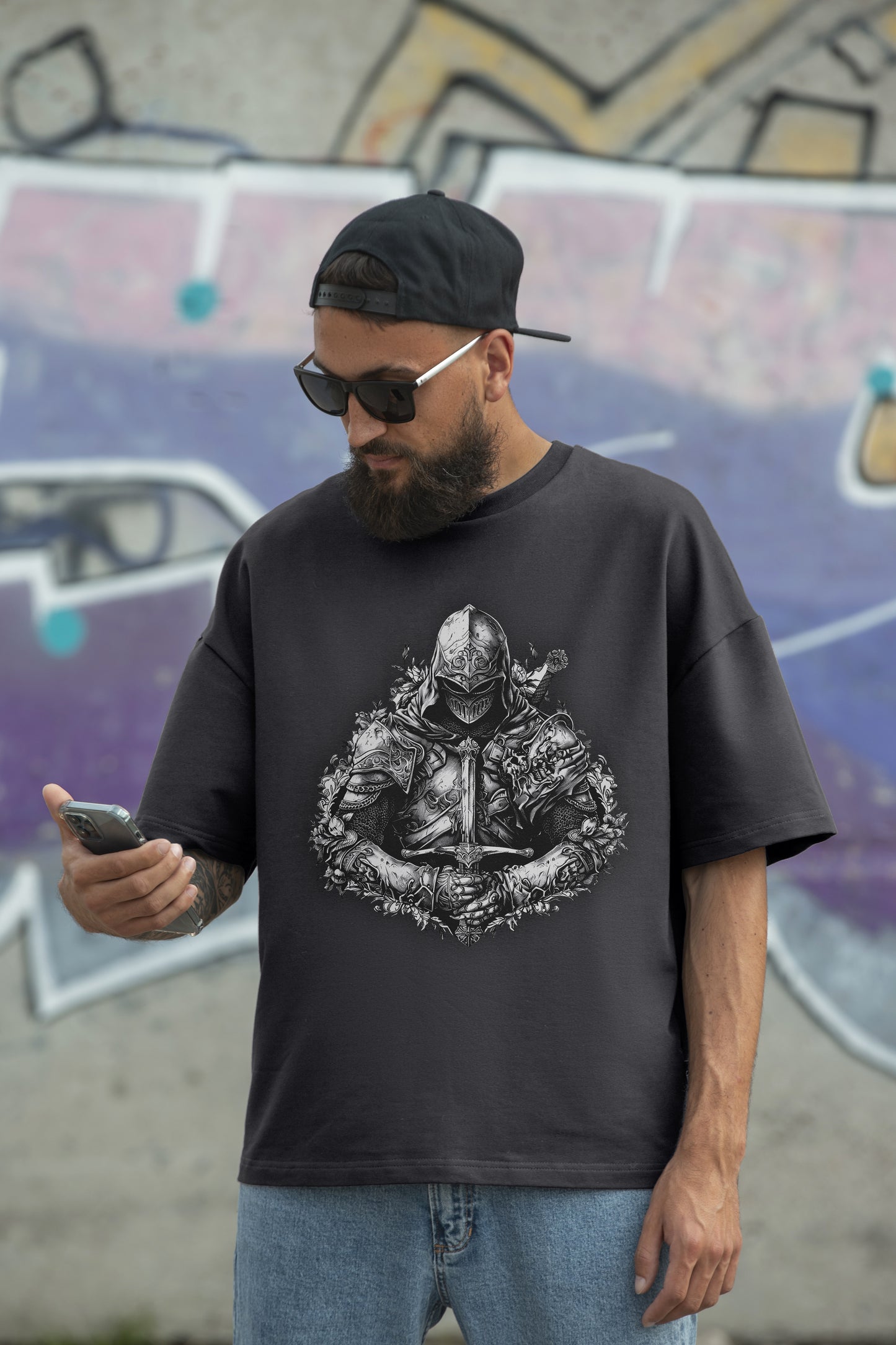 Man Of Valour Charcoal Grey Oversized T-Shirts Men