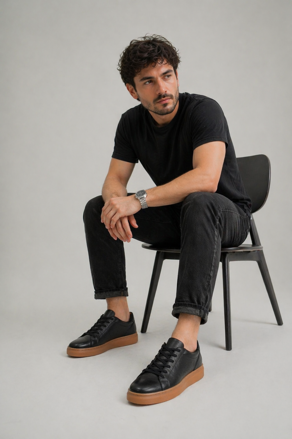 Lacer Black Grain Leather Sneaker