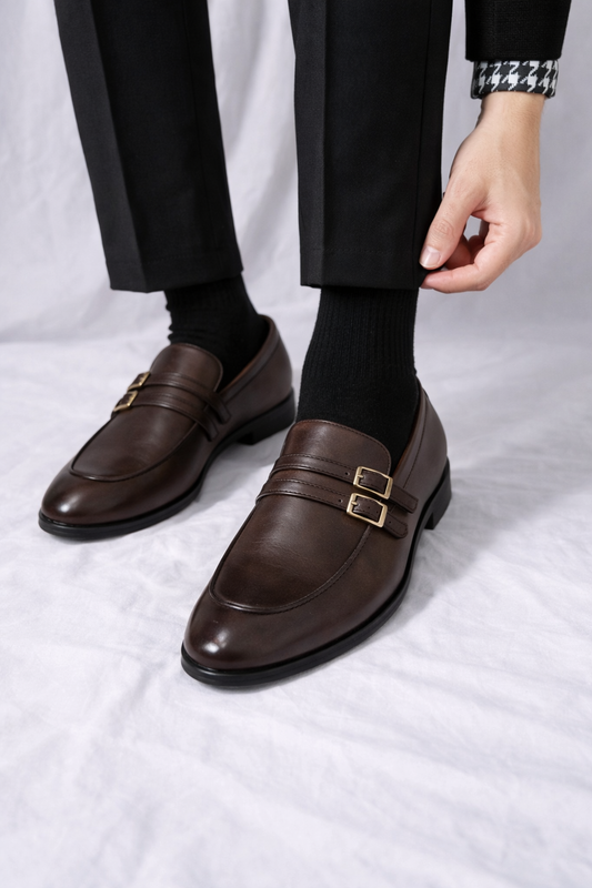 Double Monk Brown Leather Shoe