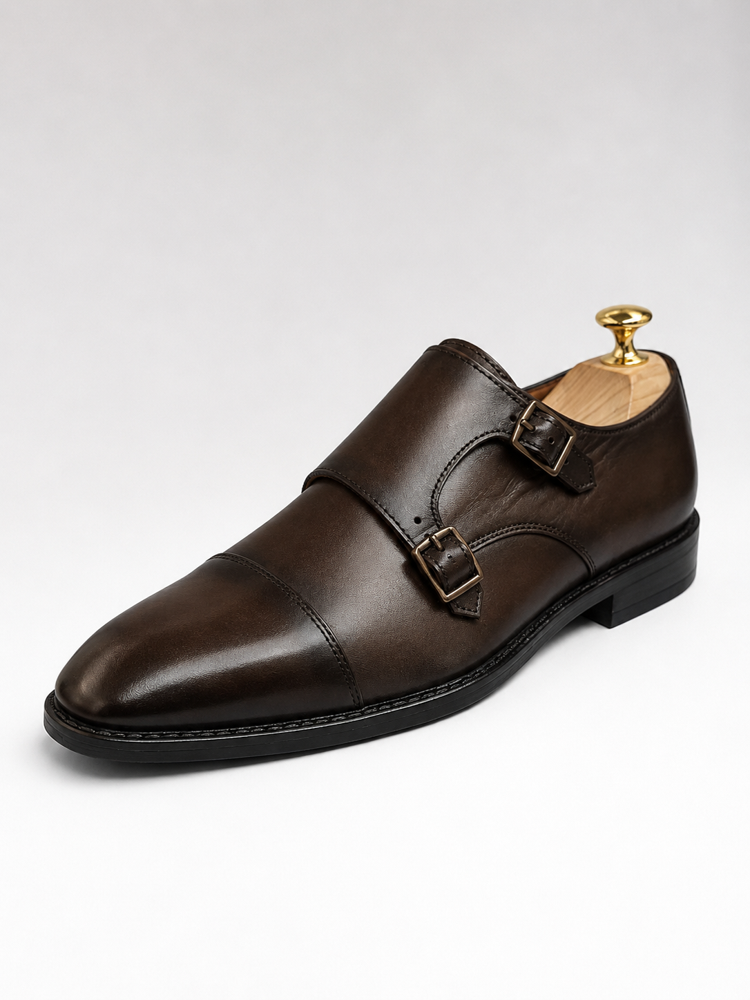 Brown Double Monk Strap Dress Shoes for Men